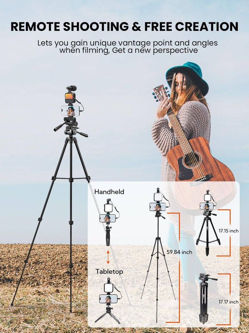USKEYVISION Vlogging Kit for iPhone Youtuber Starter Kit Content Creator Equipment for iPhone 16/15Pro Max with 59'' Extendable Fullsize Tripod, LED Light,Shotgun Mic Video Recording(Vlog K4) - Image 2
